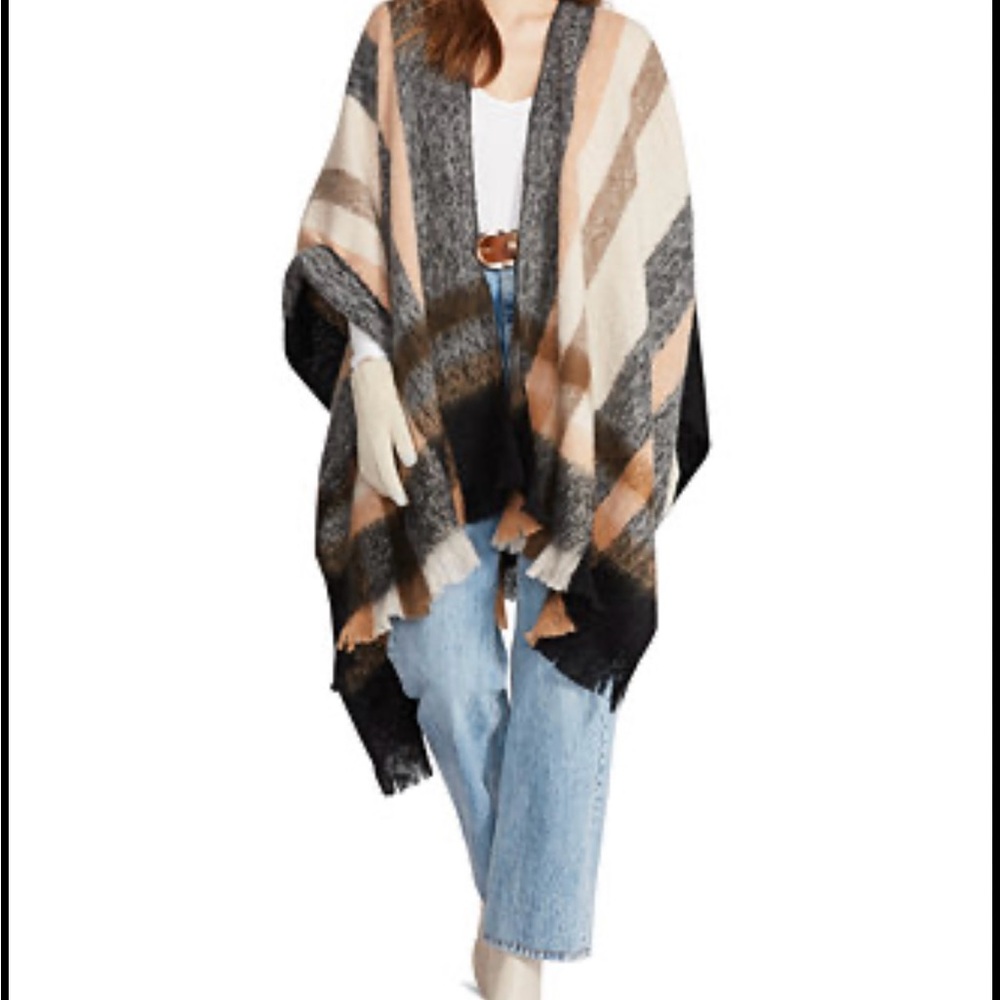 Steve Madden Women's Brushed-Border Plaid Cape Sweater